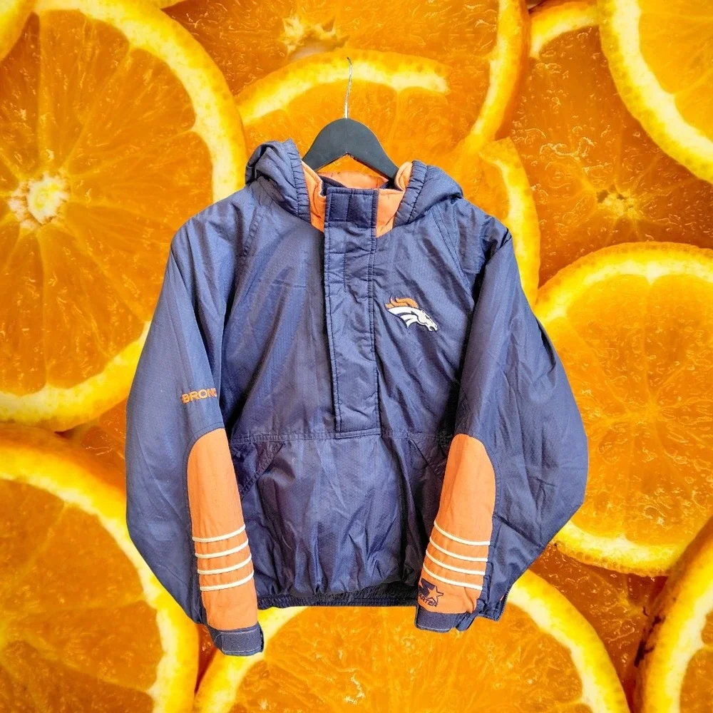 Starter Denver‎ Broncos Pullover Anorak Jacket Kids Size M Orange Navy Blue